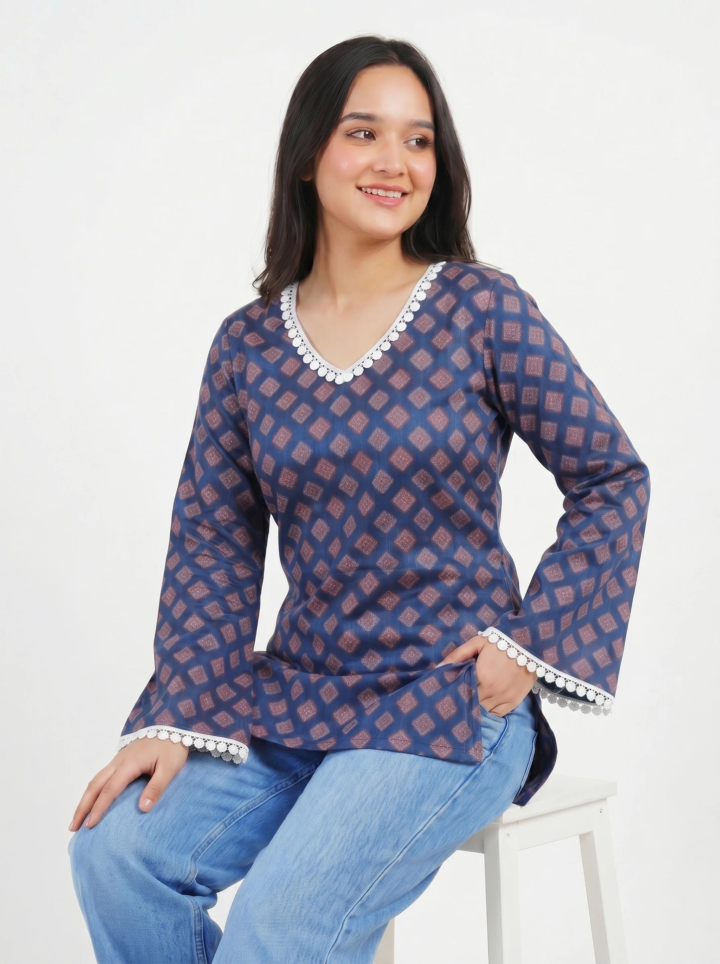 Blue Diamond Print Kurti