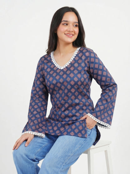 Blue Diamond Print Kurti