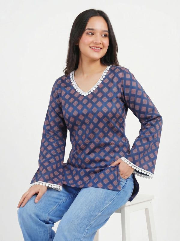 Blue Diamond Print Kurti
