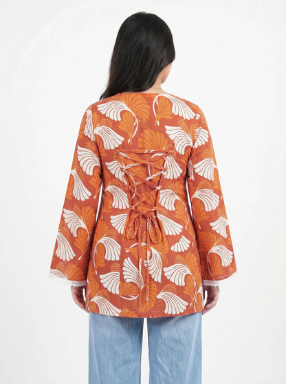 Orange Wave Floral Kurti