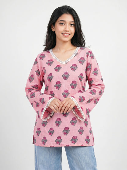 Graceful Peach Print Kurti
