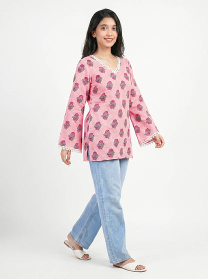 Graceful Peach Print Kurti