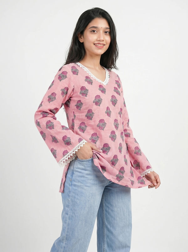 Graceful Peach Print Kurti