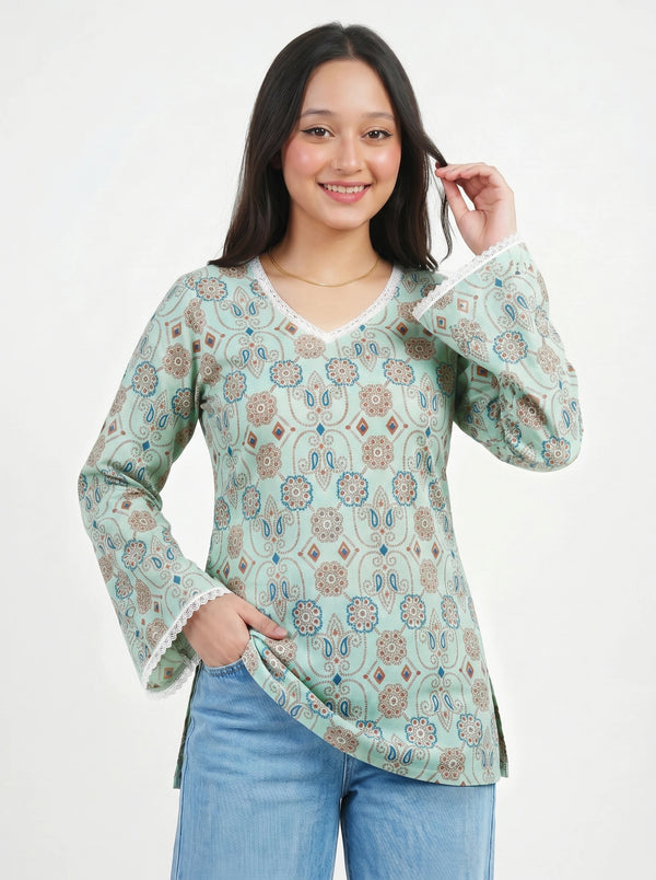 Mehfil Mint Print Kurti
